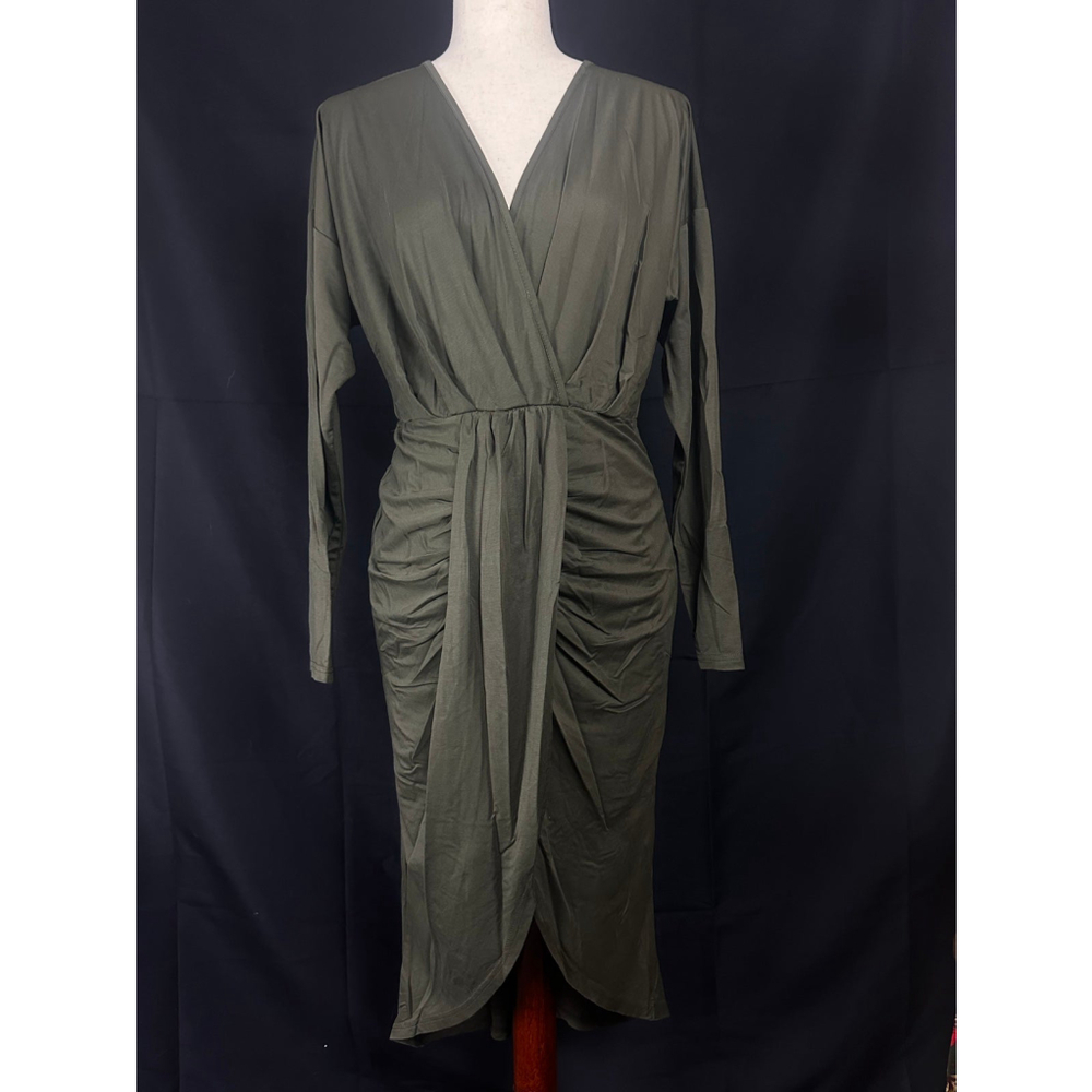Dark green form fitting wrap Dress